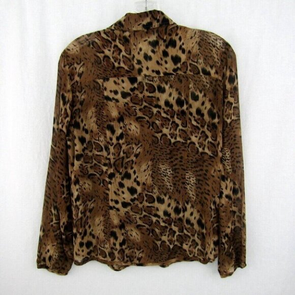 Chicos Silk Leopard Print Button Front Sheer Top Womens Size S 0 Long Sleeve - Picture 6 of 12